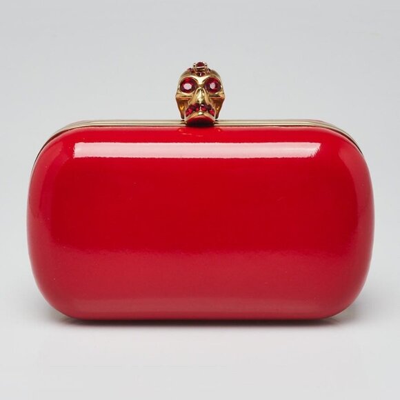 Alexander McQueen Handbags - Alexander McQueen Red Patent Leather Crystal Skull Box Clutch Bag